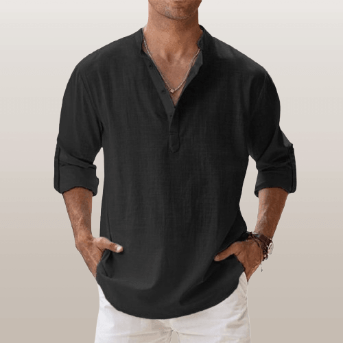 Variant image for Men's Linen Blend Long Sleeve Henley Shirt – Casual Regular Fit for Spring/Summer-50