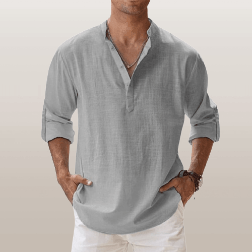Variant image for Men's Linen Blend Long Sleeve Henley Shirt – Casual Regular Fit for Spring/Summer-68
