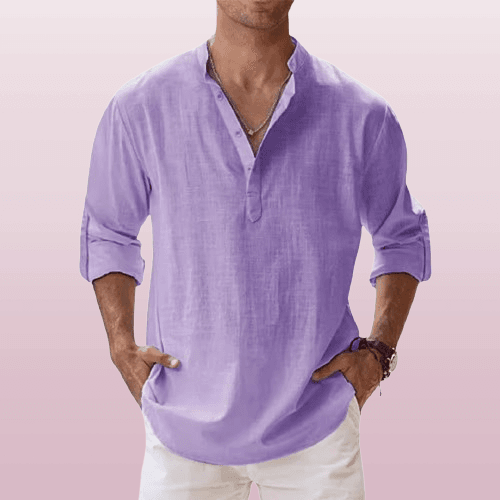 Variant image for Men's Linen Blend Long Sleeve Henley Shirt – Casual Regular Fit for Spring/Summer-78