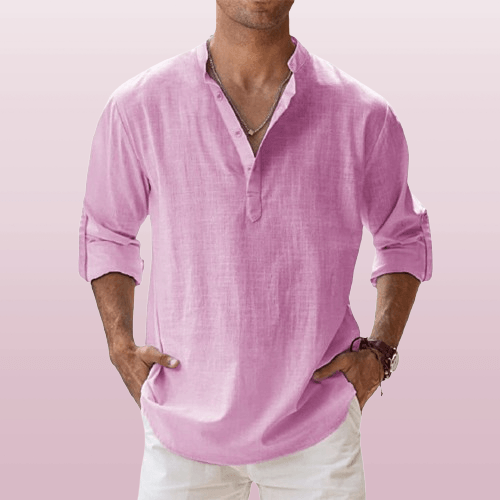 Variant image for Men's Linen Blend Long Sleeve Henley Shirt – Casual Regular Fit for Spring/Summer-71