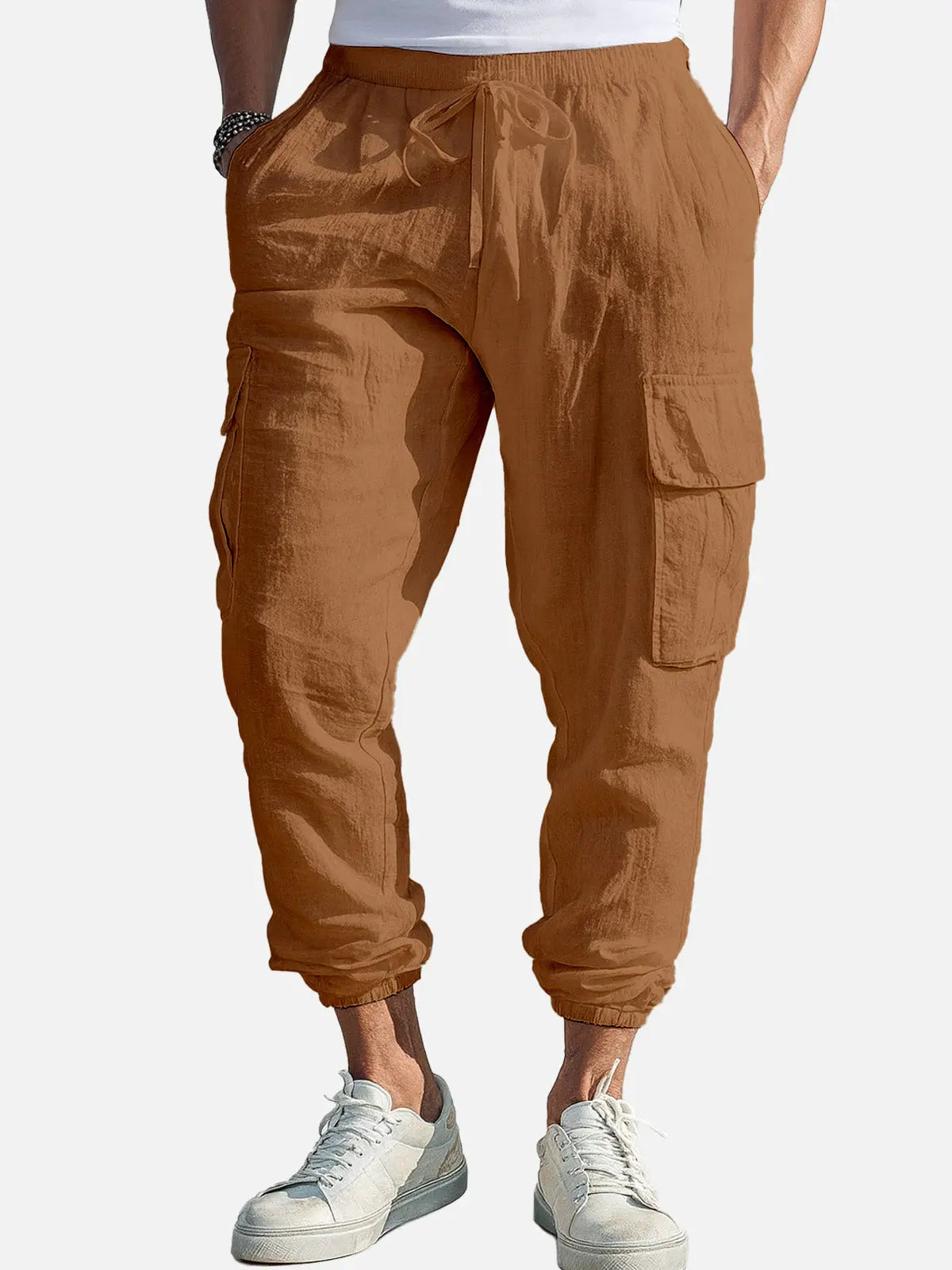 Men's Casual Linen Cargo Jogger Pants - Lightweight, Breathable, Stylish Outdoor Wear for Comfort and Versatility