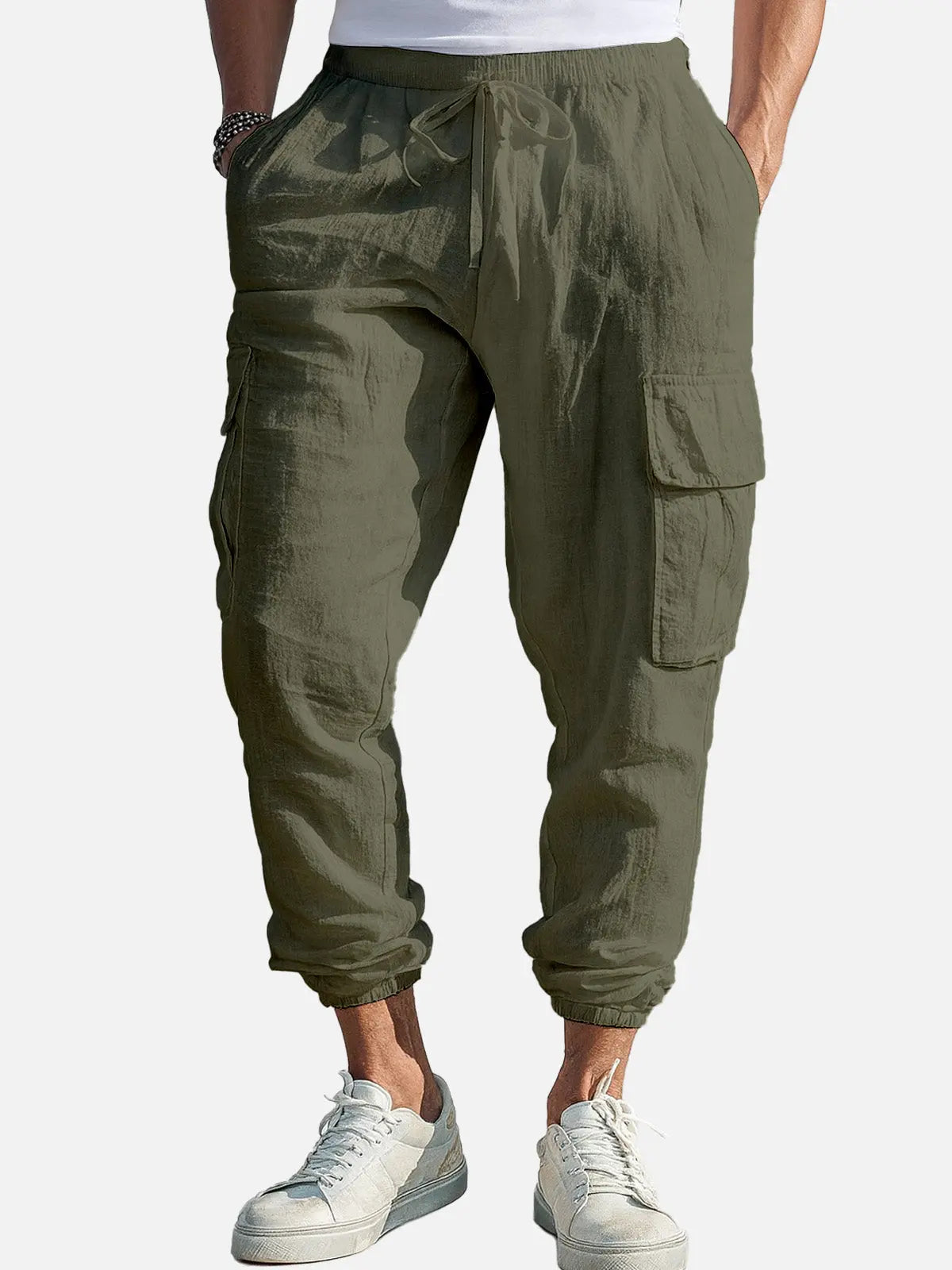 Men's Casual Linen Cargo Jogger Pants - Lightweight, Breathable, Stylish Outdoor Wear for Comfort and Versatility