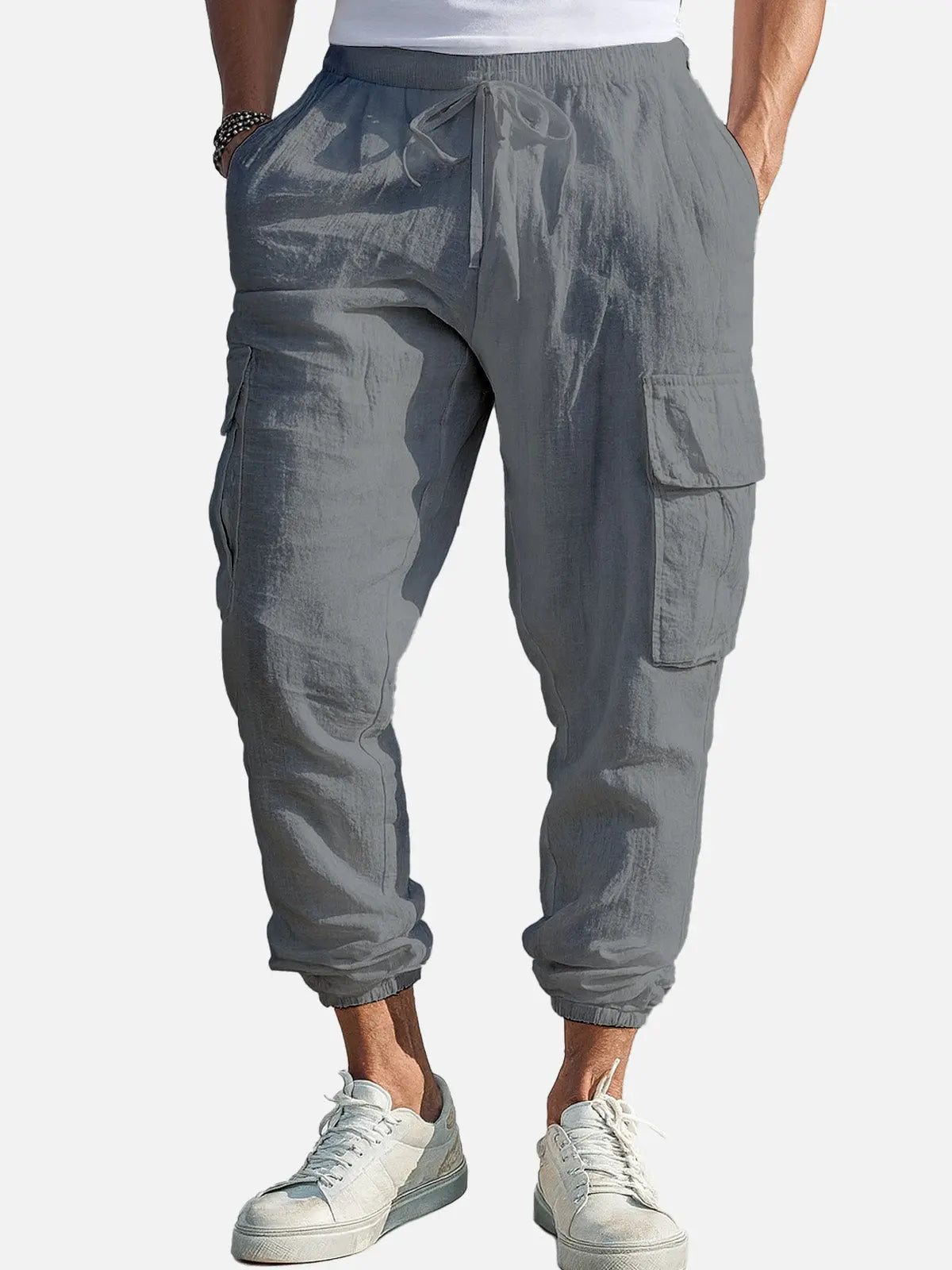 Men's Casual Linen Cargo Jogger Pants - Lightweight, Breathable, Stylish Outdoor Wear for Comfort and Versatility