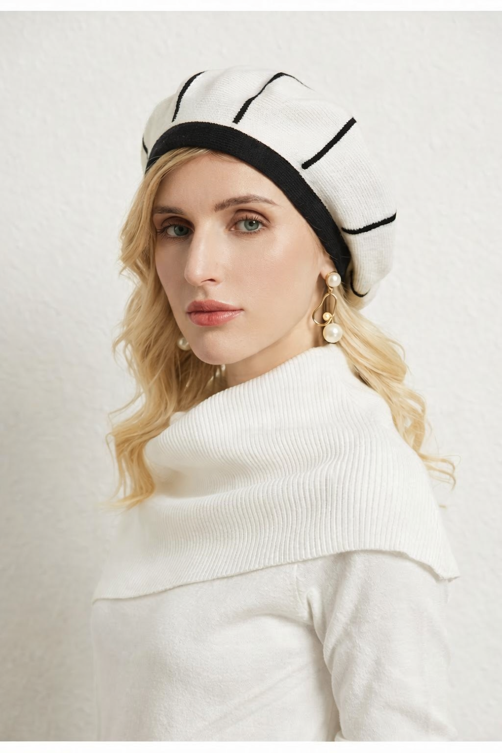 The Rue Knit Beret | Cream & Black Contrast