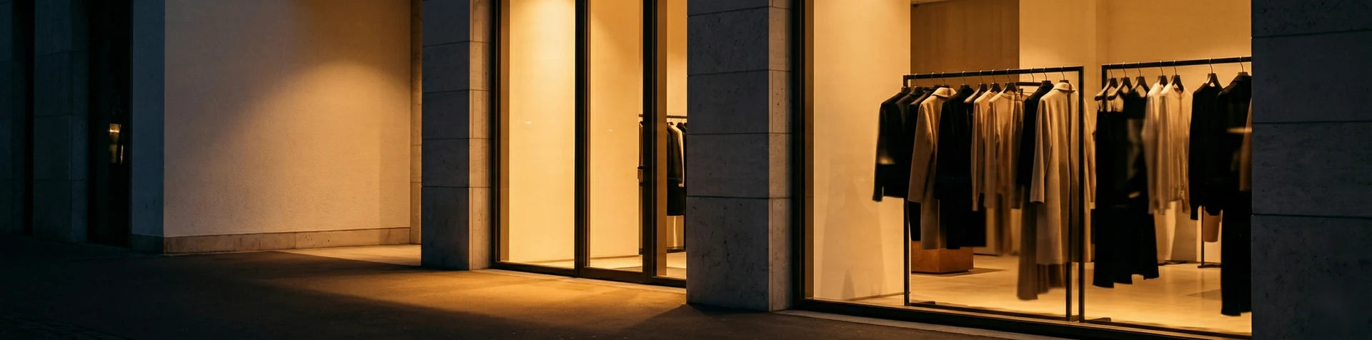 Clothing store window display with illuminated interior