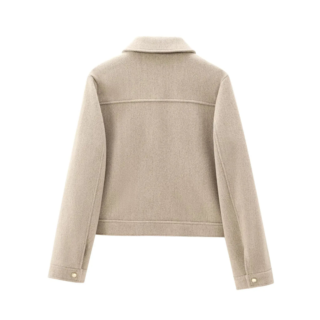 Stylish Women's Short Lapel Bomber Jacket - Zip Front & Flap Pockets - Trendy Outerwear for Casual & Chic Looks