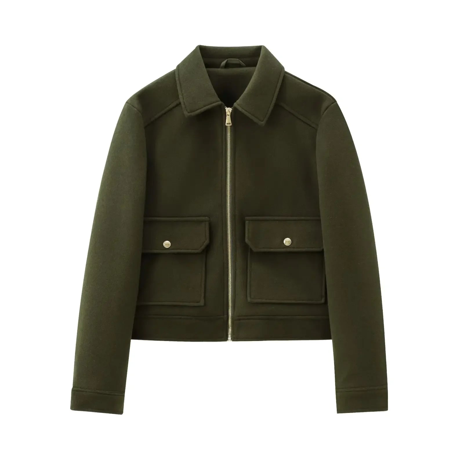 Stylish Women's Short Lapel Bomber Jacket - Zip Front & Flap Pockets - Trendy Outerwear for Casual & Chic Looks