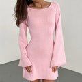 Chic Women's Long Sleeve Mini Dress with Wide Neckline & Flared Cuffs - Stylish & Comfortable Fashion
