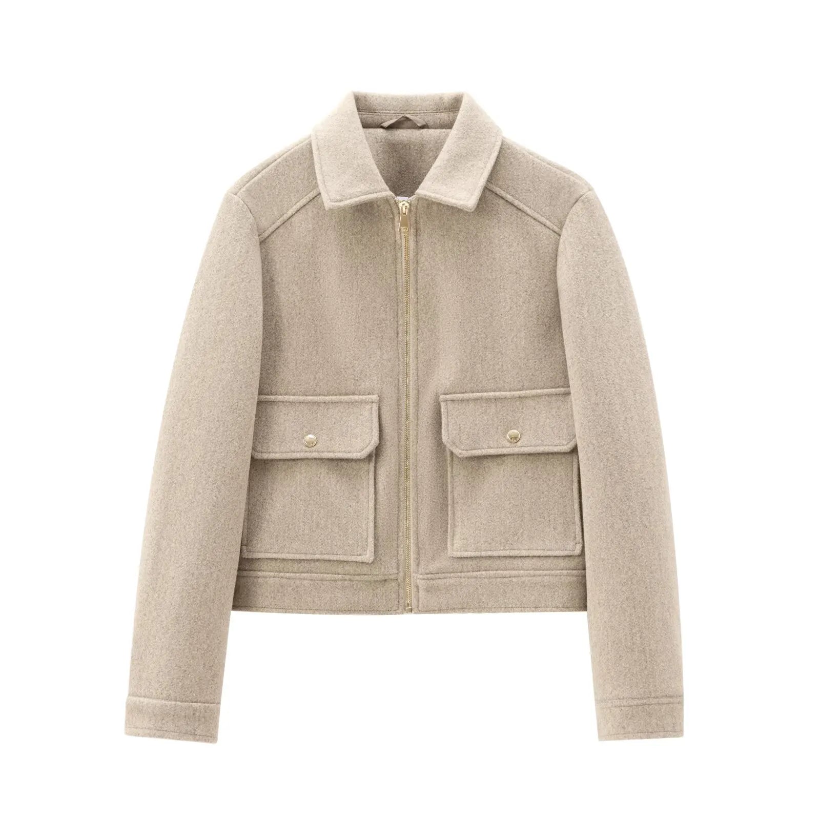 Stylish Women's Short Lapel Bomber Jacket - Zip Front & Flap Pockets - Trendy Outerwear for Casual & Chic Looks