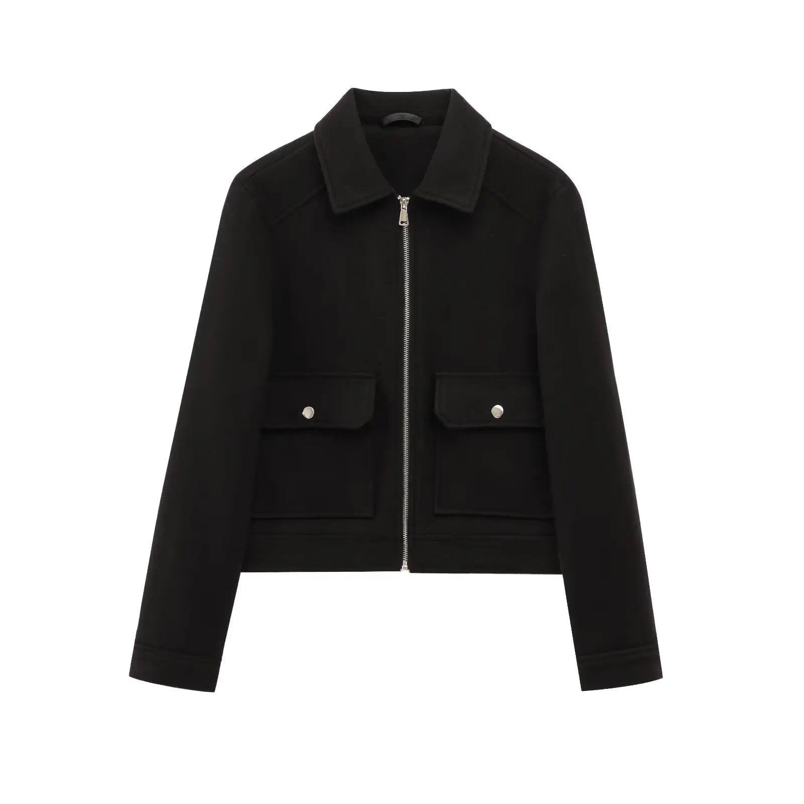 Stylish Women's Short Lapel Bomber Jacket - Zip Front & Flap Pockets - Trendy Outerwear for Casual & Chic Looks