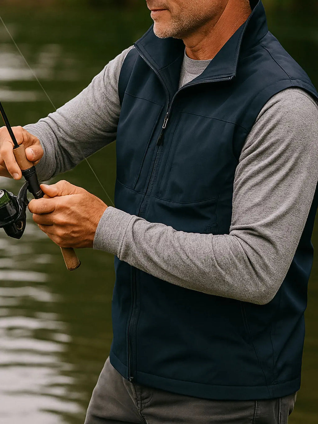 Men's Outdoor Utility Vest with Slanted Side Pockets - Versatile Lightweight Fishing & Hiking Gear