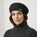 Black Woven Beret Hat with Hand Made Label and Structured