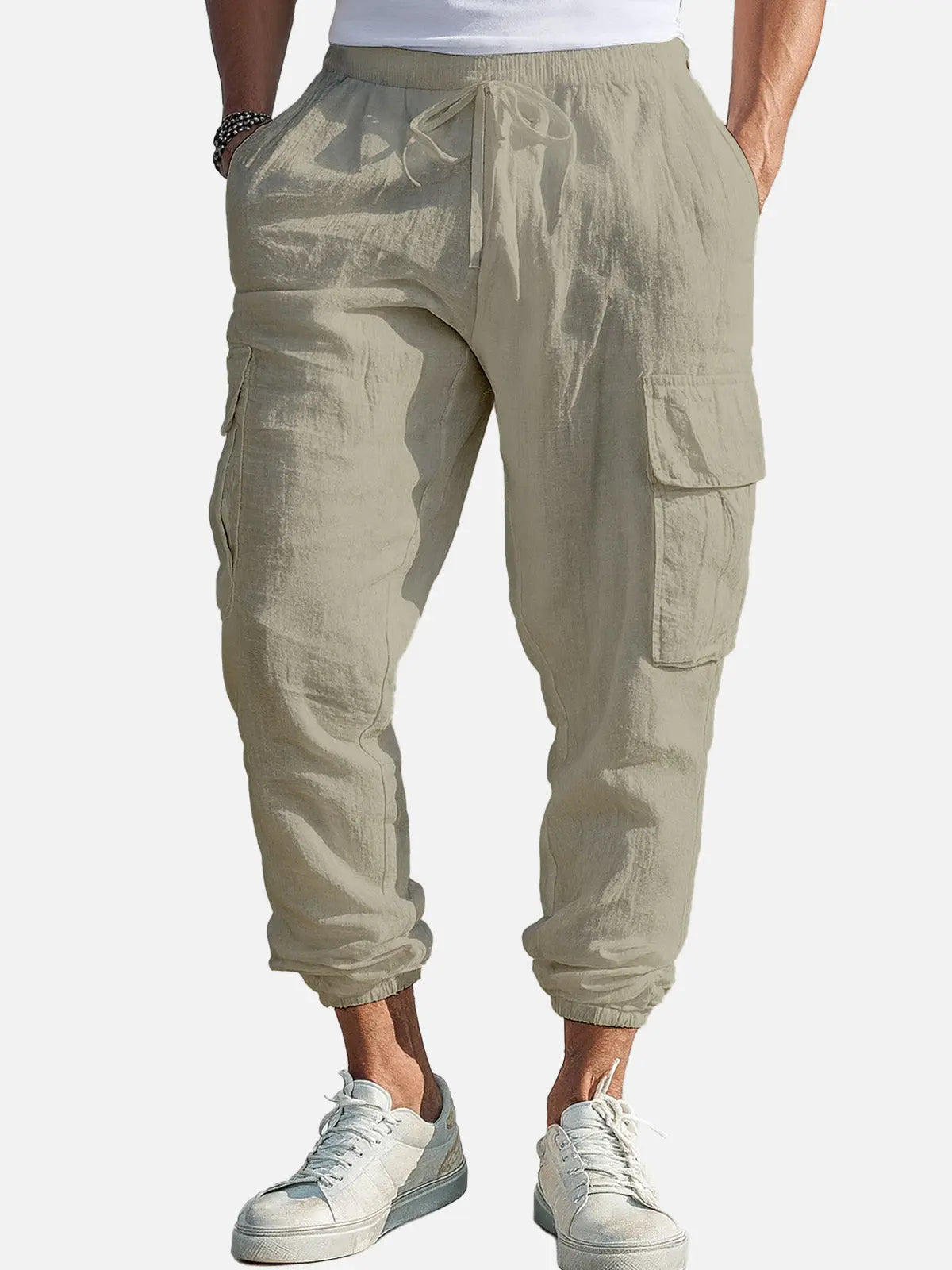Men's Casual Linen Cargo Jogger Pants - Lightweight, Breathable, Stylish Outdoor Wear for Comfort and Versatility