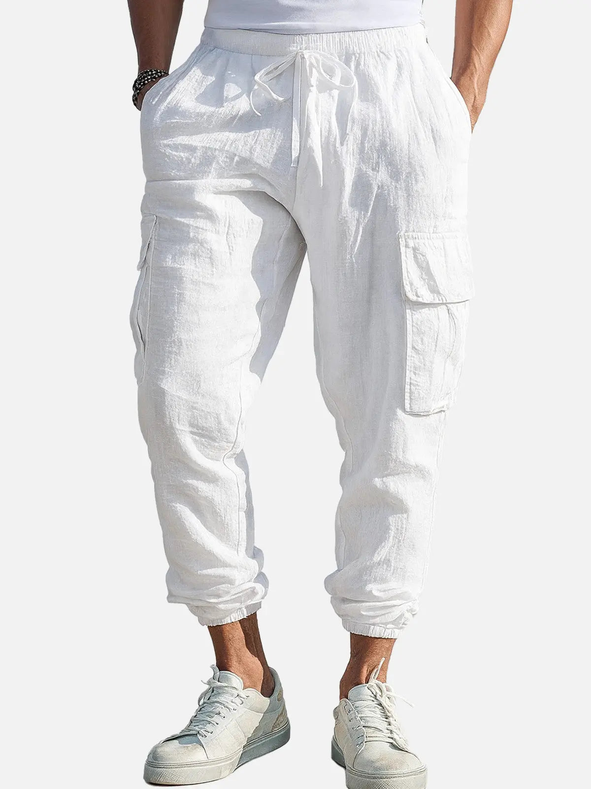 Men's Casual Linen Cargo Jogger Pants - Lightweight, Breathable, Stylish Outdoor Wear for Comfort and Versatility