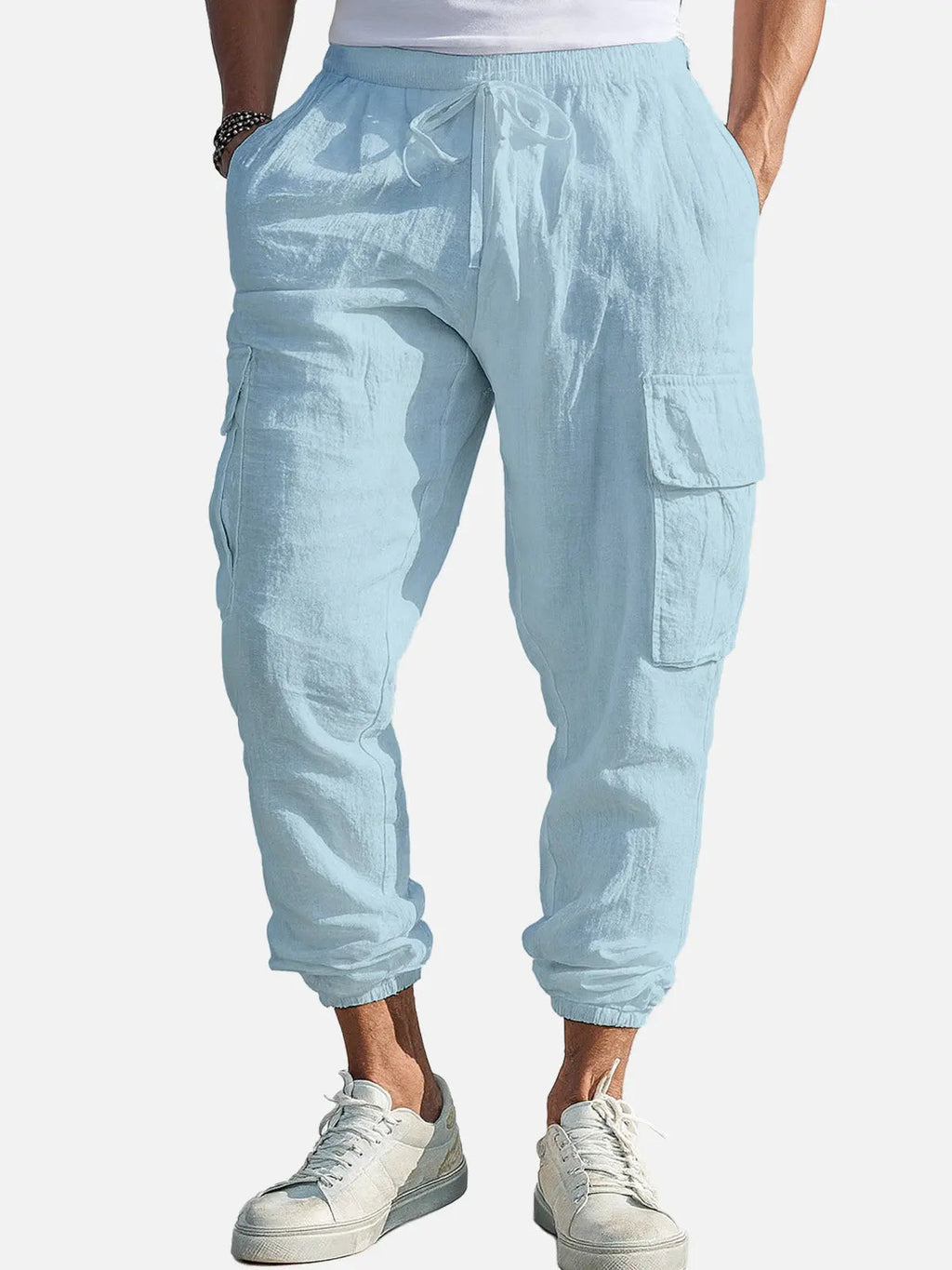 Men's Casual Linen Cargo Jogger Pants - Lightweight, Breathable, Stylish Outdoor Wear for Comfort and Versatility