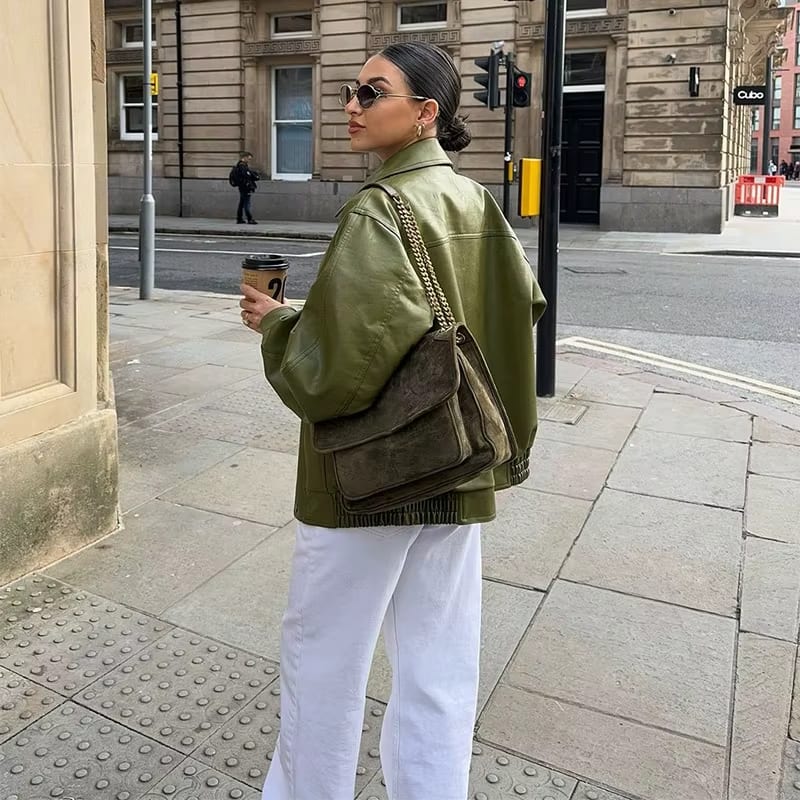 Women's Oversized Jacket with Wide Collar & Snap Front Closure - Stylish & Comfortable Outerwear